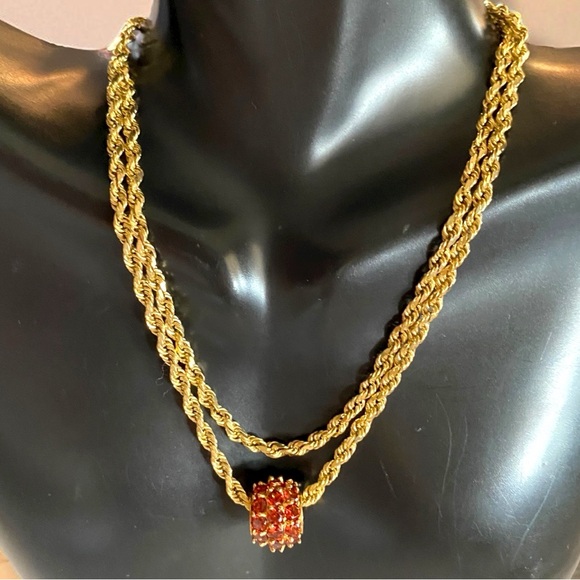 Vintage 14k Gold 4.5 CTW Garnet Ball Charm Pendant 24” Rope 3mm Chain Necklace! - Picture 8 of 16
